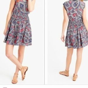 J CREW SILK SMOCKED FLOUNCE DRESS PAISLEY SPRING